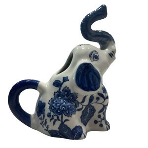 Blue and White Elephant Ceramic Vase